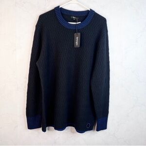 allbirds Dark Crewneck Textured Sweater with Blue Trim
